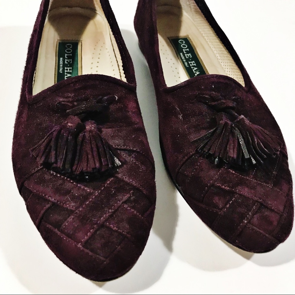 Cole Hann Deep Purple Suede Tassel Flats